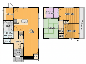 彦根市大藪町、中古一戸建ての間取り画像です
