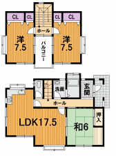 彦根市日夏町、中古一戸建ての間取り画像です