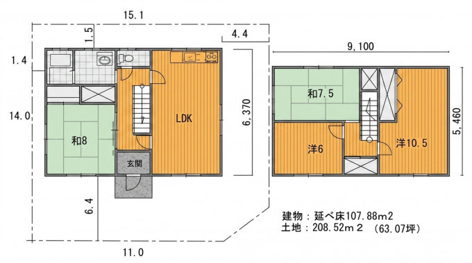 彦根市日夏町、中古一戸建ての間取り画像です