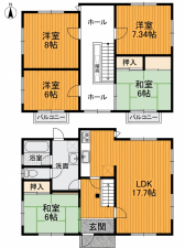 彦根市日夏町、中古一戸建ての間取り画像です