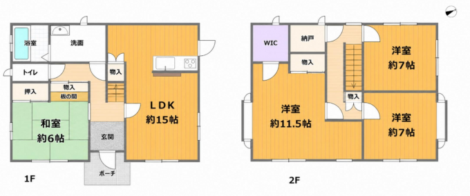 彦根市日夏町、中古一戸建ての間取り画像です
