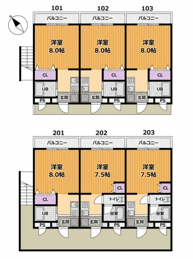 彦根市古沢町、収益物件/アパートの間取り画像です