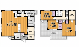 彦根市野良田町、中古一戸建ての間取り画像です