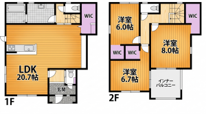 彦根市平田町、新築一戸建ての間取り画像です