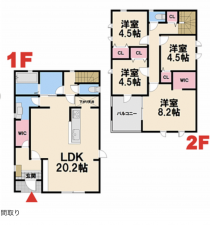 彦根市平田町、新築一戸建ての間取り画像です