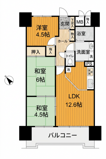 彦根市岡町、中古マンションの間取り画像です