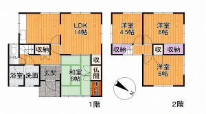 彦根市日夏町、中古一戸建ての間取り画像です