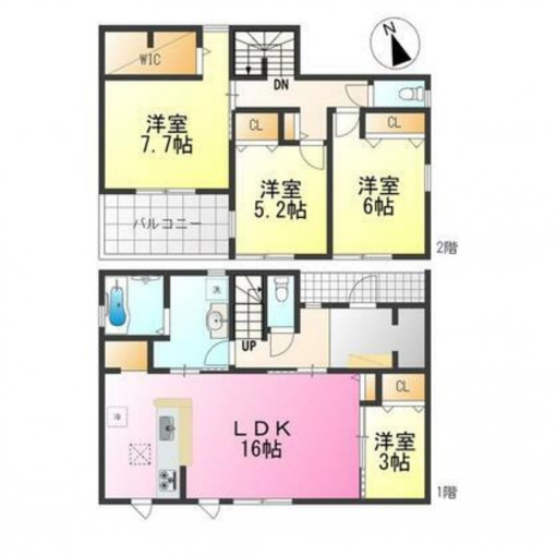 四日市市楠町、新築一戸建ての間取り画像です