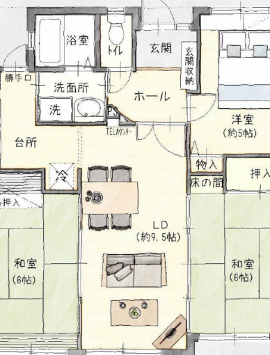 四日市市北浜田町、中古マンションの間取り画像です