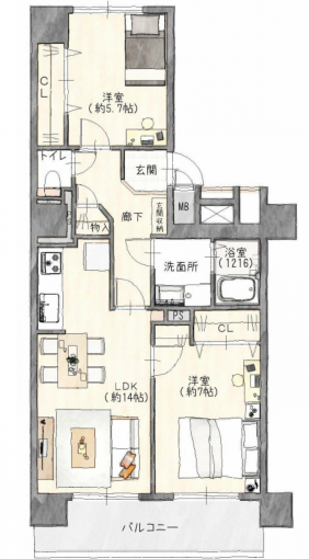 四日市市堀木、中古マンションの間取り画像です