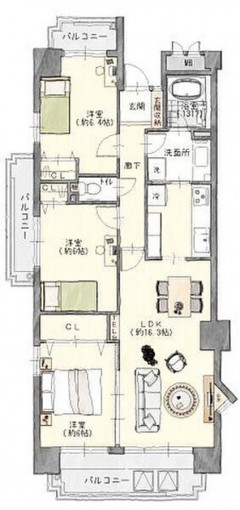 四日市市芝田、中古マンションの間取り画像です