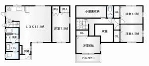 鹿児島市小野、中古一戸建ての間取り画像です