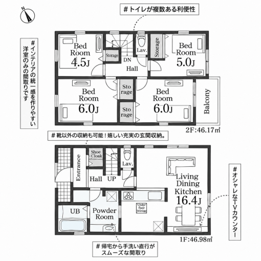 鹿児島市桜ヶ丘、新築一戸建ての間取り画像です