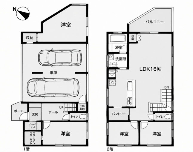鹿児島市田上台、新築一戸建ての間取り画像です
