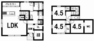鹿児島市小野、中古一戸建ての間取り画像です