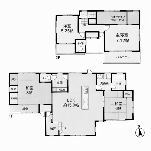 鹿児島市紫原、中古一戸建ての間取り画像です
