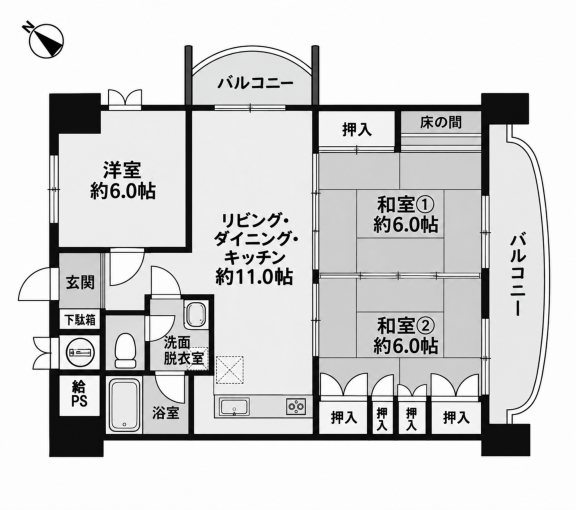 鹿児島市甲突町、中古マンションの間取り画像です