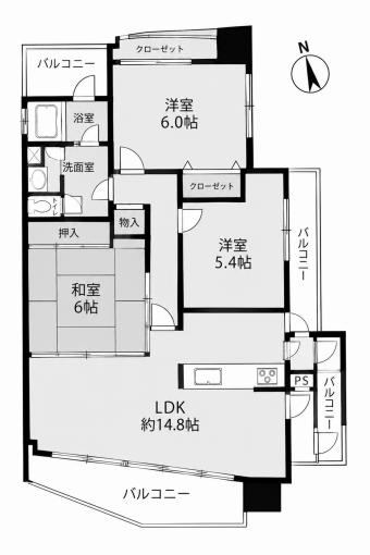 鹿児島市与次郎、中古マンションの間取り画像です