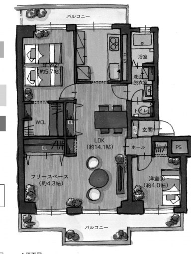 鹿児島市鴨池新町、中古マンションの間取り画像です