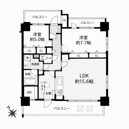 鹿児島市上之園町、中古マンションの間取り画像です