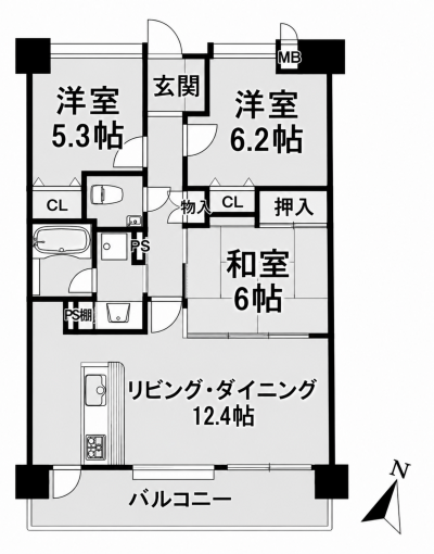 鹿児島市天保山町、中古マンションの間取り画像です