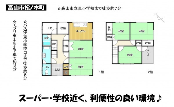 高山市松之木町、中古一戸建ての間取り画像です