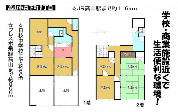 高山市森下町、中古一戸建ての間取り画像です