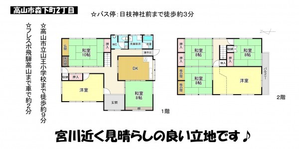 高山市森下町、中古一戸建ての間取り画像です