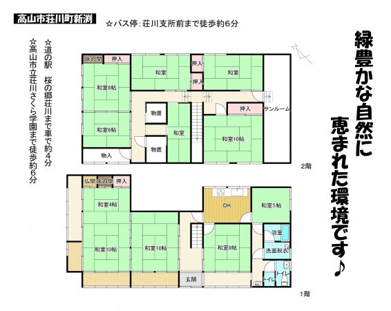 高山市荘川町新渕、中古一戸建ての間取り画像です