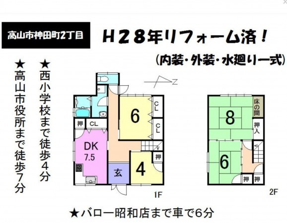 高山市神田町、賃貸/住宅の間取り画像です