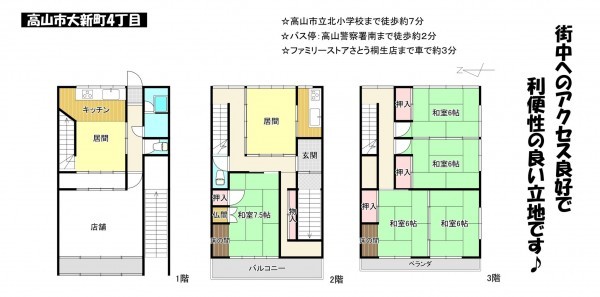 高山市大新町、中古一戸建ての間取り画像です