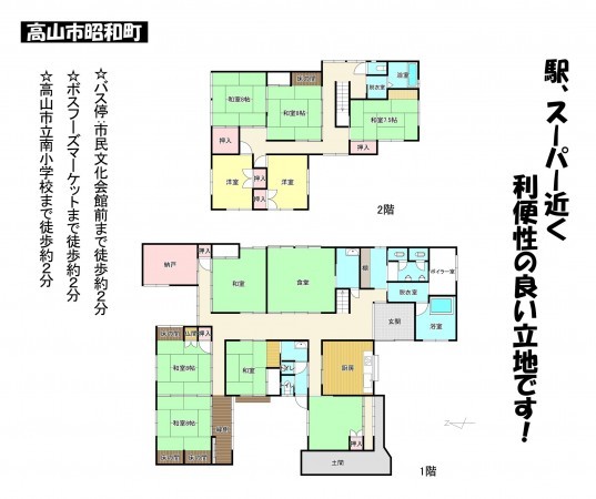 高山市昭和町、中古一戸建ての間取り画像です