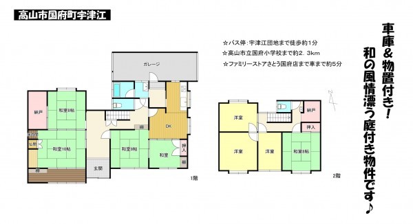 高山市国府町宇津江、中古一戸建ての間取り画像です
