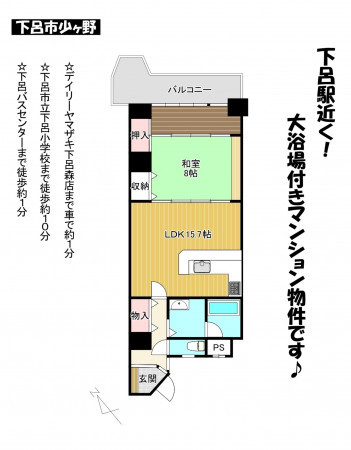 下呂市少ヶ野、マンションの間取り画像です
