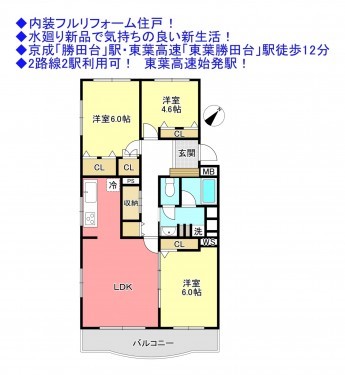 物件画像 マンション八千代市勝田台南間取り