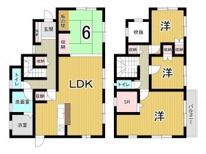 郡山市富久山町福原、中古一戸建ての間取り画像です