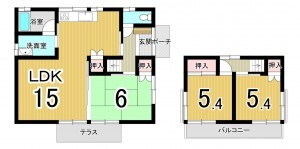 郡山市安積町南長久保、中古一戸建ての間取り画像です