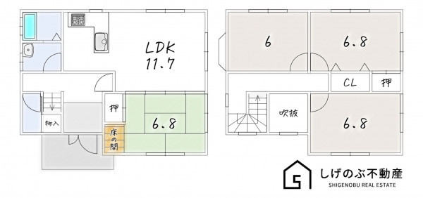 甲賀市水口町山、中古一戸建ての間取り画像です