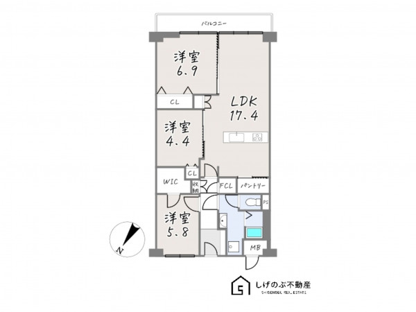草津市西大路町、中古マンションの間取り画像です