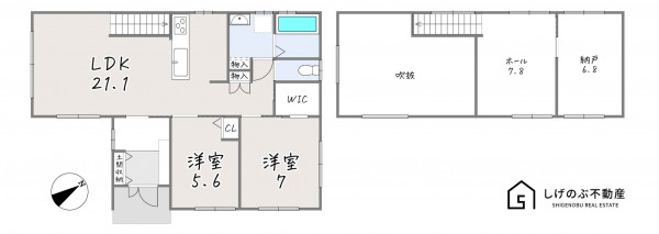 草津市木川町、中古一戸建ての間取り画像です