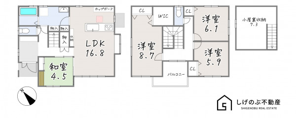 草津市木川町、中古一戸建ての間取り画像です