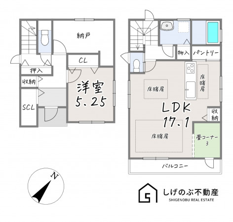 草津市矢橋町、中古一戸建ての間取り画像です