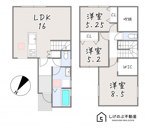 草津市大路、新築一戸建ての間取り画像です