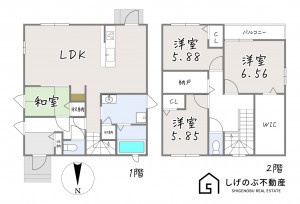 草津市矢橋町、中古一戸建ての間取り画像です
