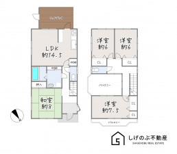 草津市追分、中古一戸建ての間取り画像です
