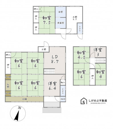 草津市木川町、中古一戸建ての間取り画像です