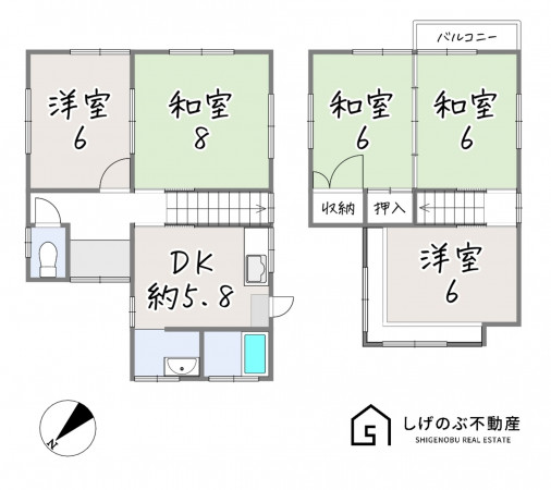 草津市上笠、中古一戸建ての間取り画像です