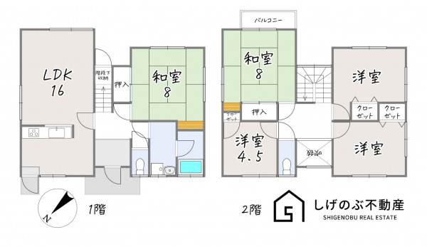 草津市若草、中古一戸建ての間取り画像です
