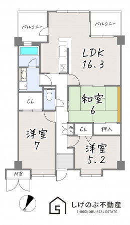 草津市笠山、中古マンションの間取り画像です