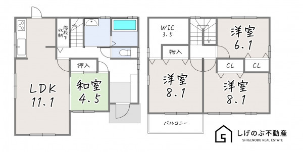 湖南市日枝山手台、中古一戸建ての間取り画像です